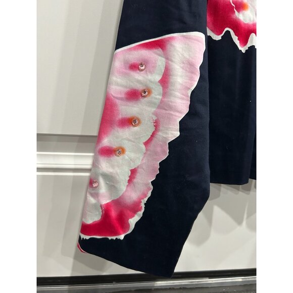 Vintage Elyse Hart Ltd Butterfly Print Navy Jacket Vibrant Pink Accents Sz Large - Picture 4 of 7